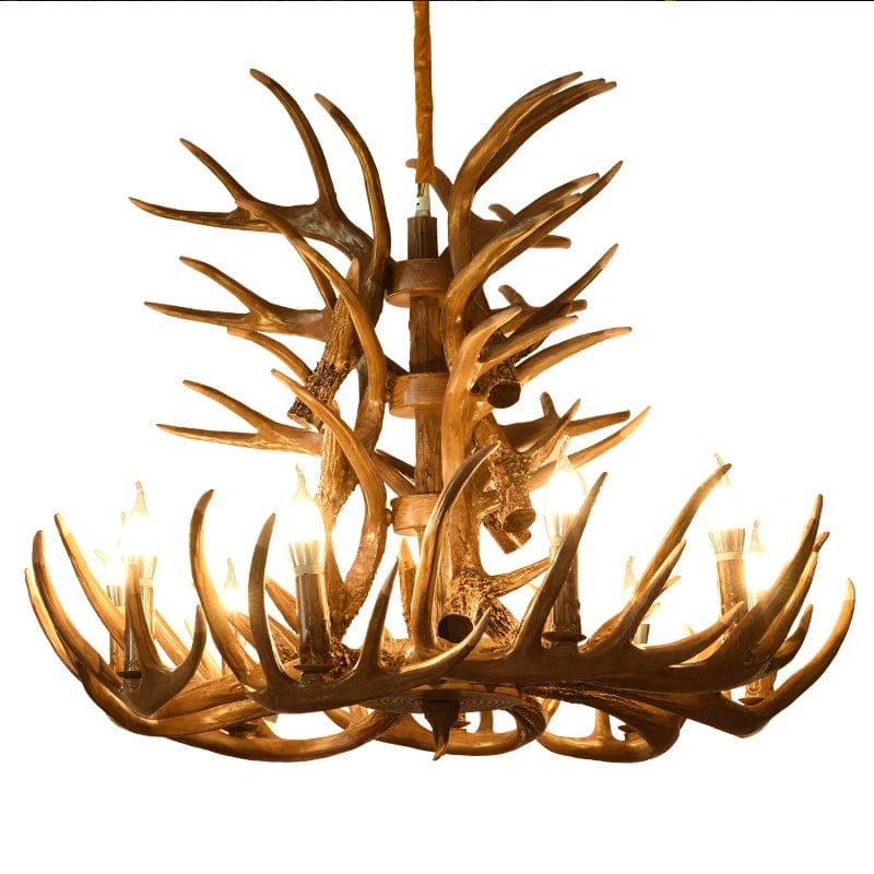 Lustre Rétro Résine Bois Marron Blanc - Idéal pour Salon, Restaurant, et Bar