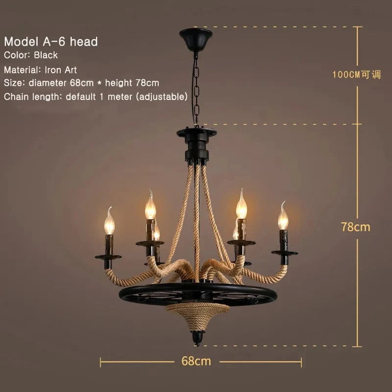 Restaurant nordique rétro avec éclairage créatif et style américain - Bar rural, salon café, et magasin de vêtements Art chanvre corde lustre | Marco Lucetti Modèle A / 220V / Lumière chaude | Chine