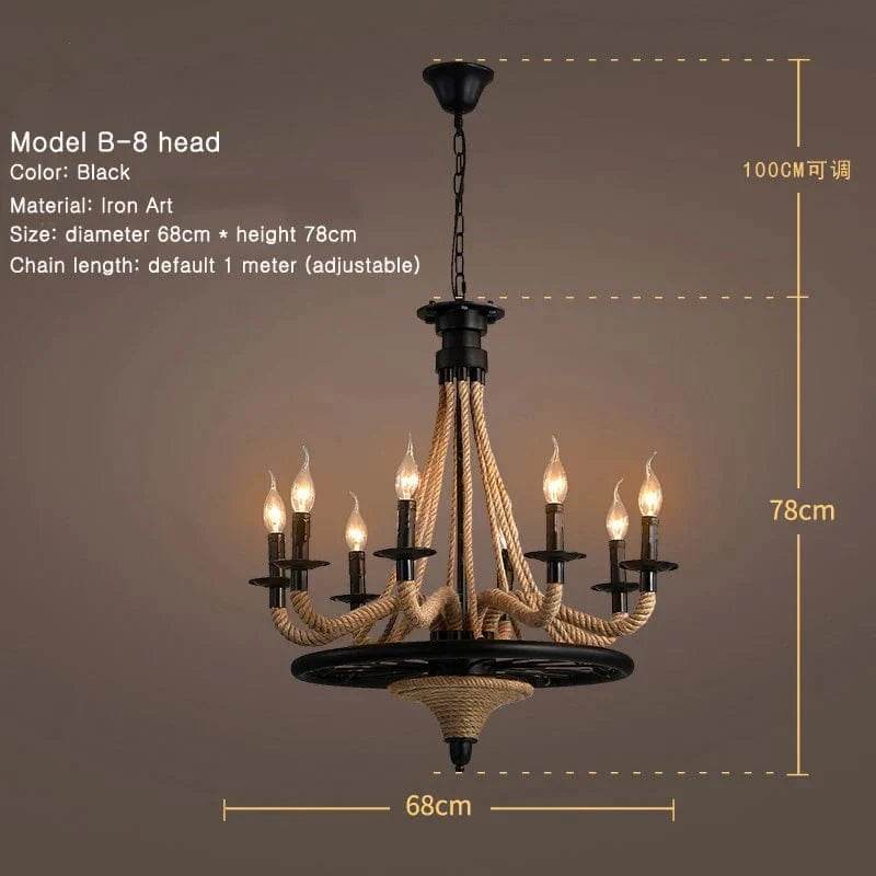 Restaurant nordique rétro avec éclairage créatif et style américain - Bar rural, salon café, et magasin de vêtements Art chanvre corde lustre | Marco Lucetti Modèle B / 220V / Lumière chaude | Chine