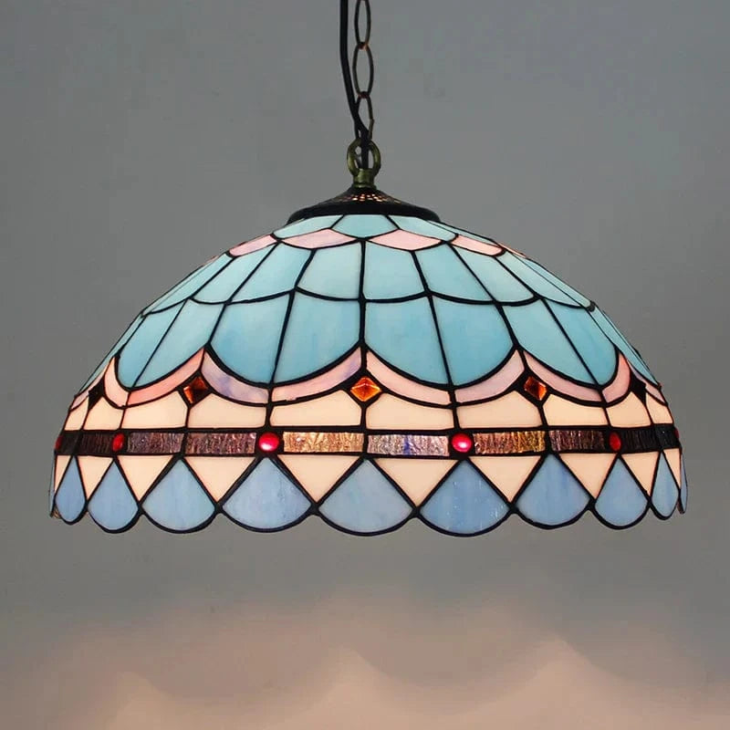 Rétro Tiffany Suspension Lumières - Suspension Lustre Baroque Perle Design Vitrail Luxe 16" Mer Bleu Marron | Marco Lucetti