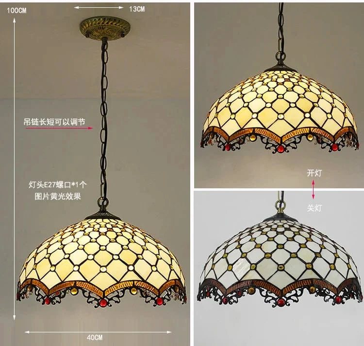 Rétro Tiffany Suspension Lumières - Suspension Lustre Baroque Perle Design Vitrail Luxe 16" Mer Bleu Marron | Marco Lucetti