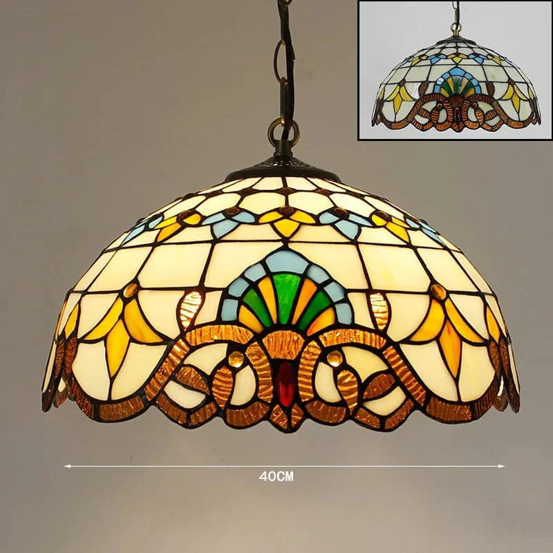 Rétro Tiffany Suspension Lumières - Suspension Lustre Baroque Perle Design Vitrail Luxe 16" Mer Bleu Marron | Marco Lucetti