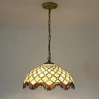 Rétro Tiffany Suspension Lumières - Suspension Lustre Baroque Perle Design Vitrail Luxe 16" Mer Bleu Marron | Marco Lucetti