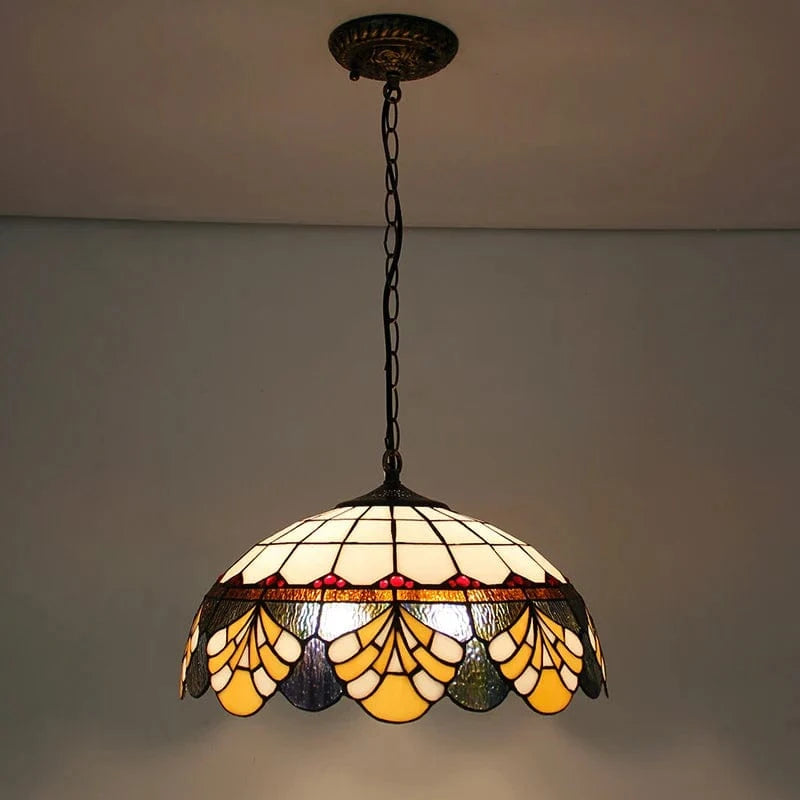 Rétro Tiffany Suspension Lumières - Suspension Lustre Baroque Perle Design Vitrail Luxe 16" Mer Bleu Marron | Marco Lucetti Feuille de palmier 40