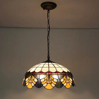 Rétro Tiffany Suspension Lumières - Suspension Lustre Baroque Perle Design Vitrail Luxe 16" Mer Bleu Marron | Marco Lucetti Feuille de palmier 40