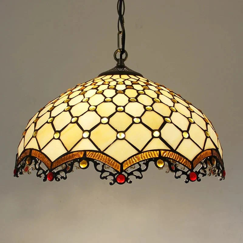 Rétro Tiffany Suspension Lumières - Suspension Lustre Baroque Perle Design Vitrail Luxe 16" Mer Bleu Marron | Marco Lucetti Queue de dragon perle 40
