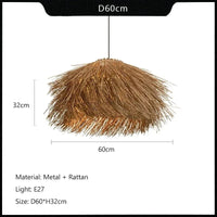 Rotin tissé à la main LED Lustre Japonais Wabi Sabi - Lampe Suspendue pour Restaurant et Bar | Marco Lucetti D60cm / Lumière chaude 3000K