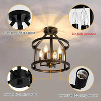 Rustic Glow : Rétro américain Lampe Plafonnier Vintage pour Salon, Salle à Manger, Porche et Cuisine | Marco Lucetti 4 têtes sans ampoule / CHINE / Noir