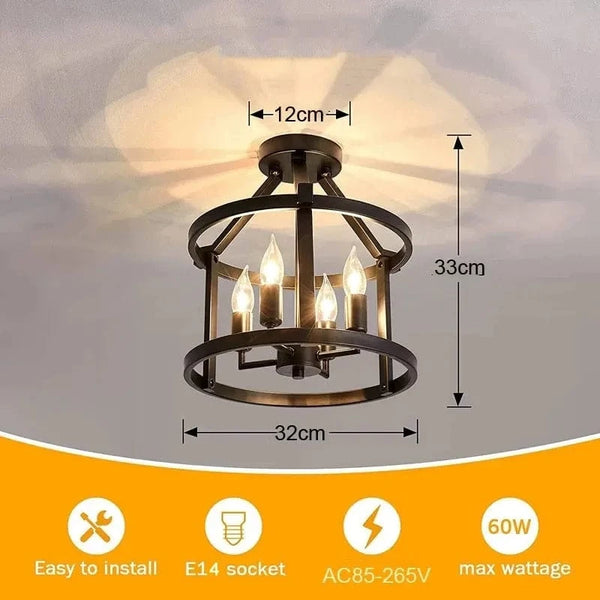 Rustic Glow : Rétro américain Lampe Plafonnier Vintage pour Salon, Salle à Manger, Porche et Cuisine | Marco Lucetti 4 têtes sans ampoule / CHINE / Noir