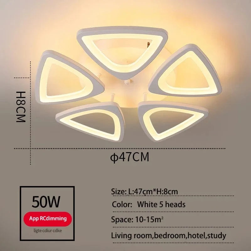 Salon plafonnier LED Nordique  - Lustre carré pour éclairage intérieur | Marco Lucetti 5 têtes blanches / Chine / Application RCdimming