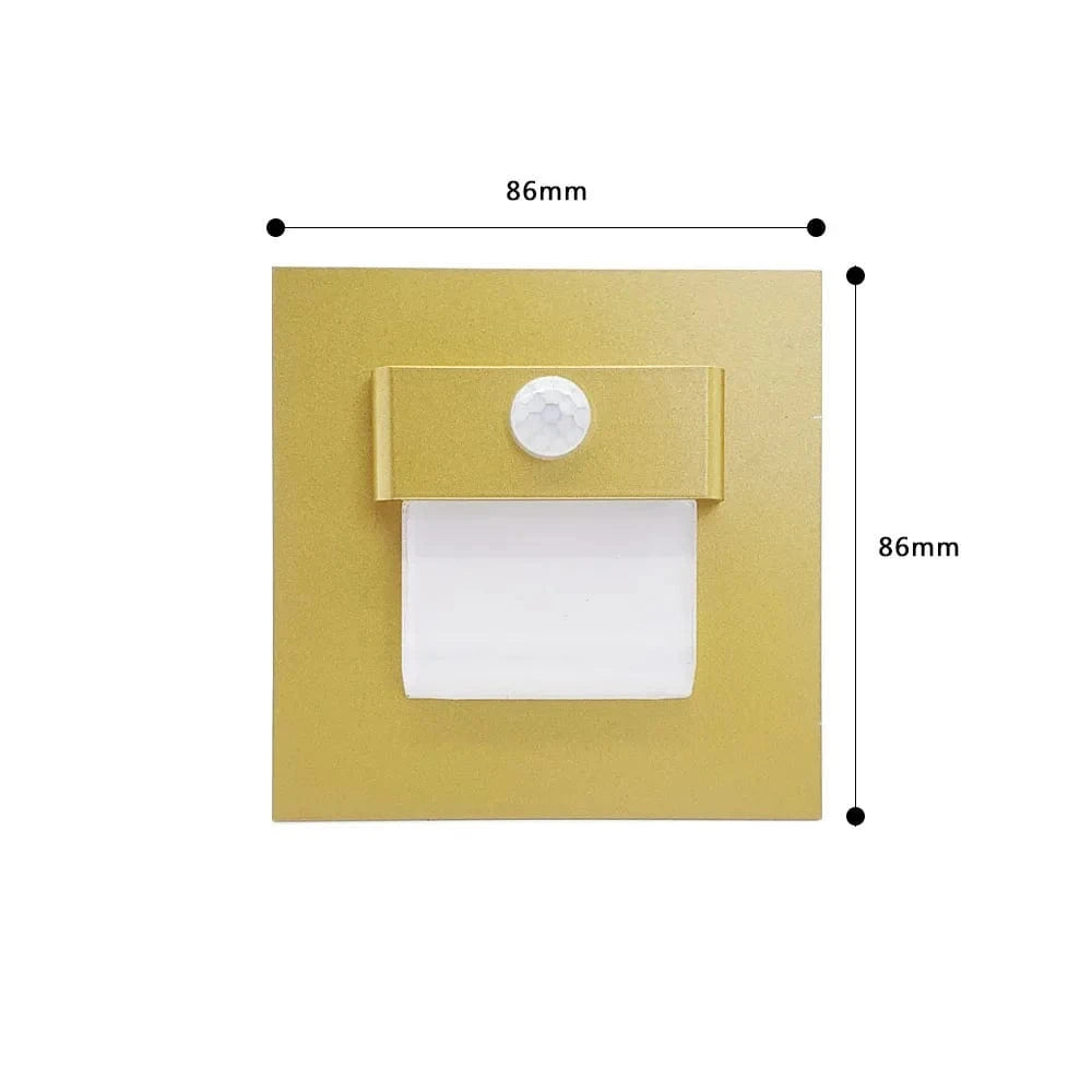 SANDIY - Applique murale encastrée avec capteur de mouvement pour escaliers | Marco Lucetti Capteur Or / CHINE / Blanc chaud (2700-3500K) | 3W avec BOÎTE