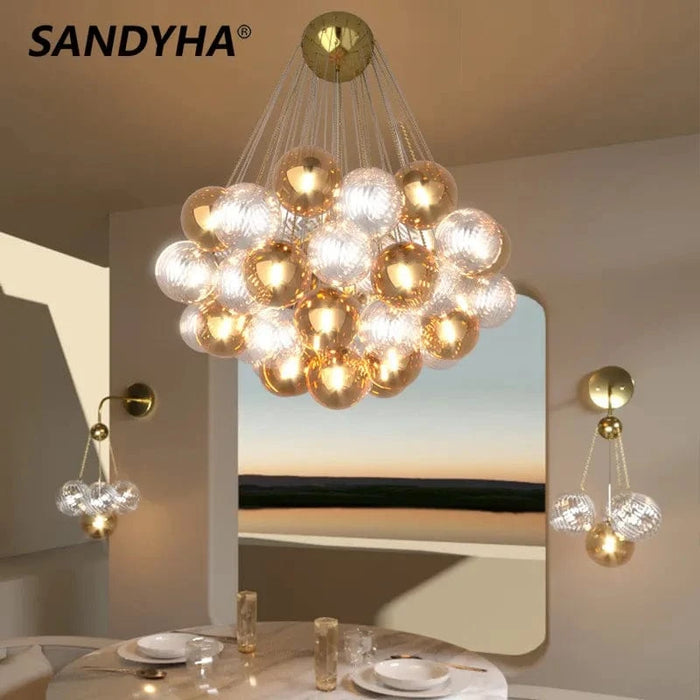 SANDYHA - Lustre Boule de Verre LED Multicolore, Lampe Moderne de Plafond de Style Art en Ferronnerie | Marco Lucetti