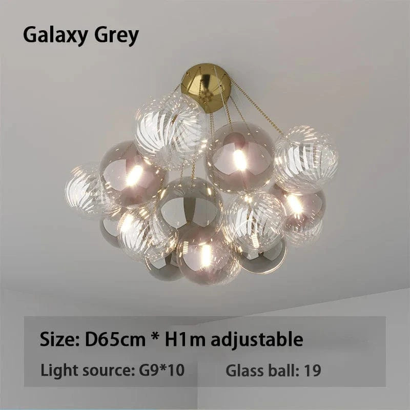 SANDYHA - Lustre Boule de Verre LED Multicolore, Lampe Moderne de Plafond de Style Art en Ferronnerie | Marco Lucetti 19 balles Galaxy Grey / Lumière froide