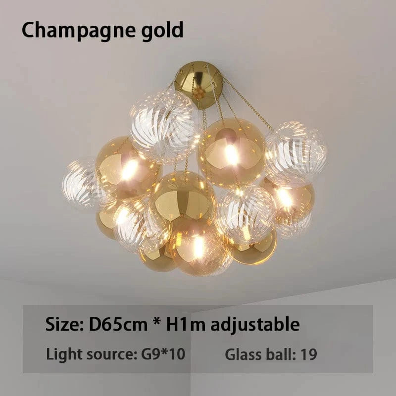 SANDYHA - Lustre Boule de Verre LED Multicolore, Lampe Moderne de Plafond de Style Art en Ferronnerie | Marco Lucetti 19 boules d&#39;or / Lumière froide