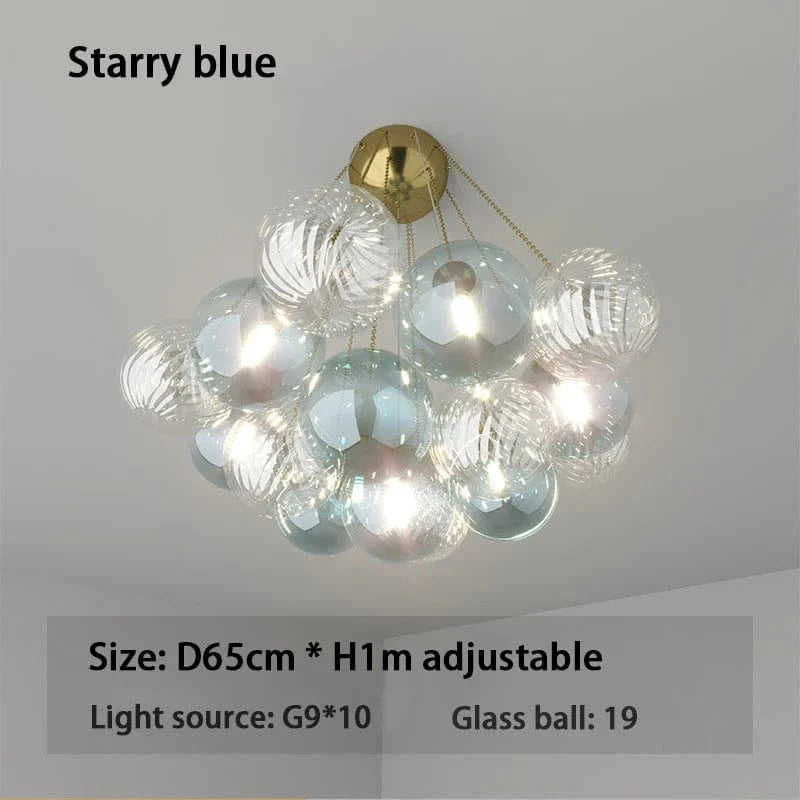 SANDYHA - Lustre Boule de Verre LED Multicolore, Lampe Moderne de Plafond de Style Art en Ferronnerie | Marco Lucetti 19 pelotes Bleu étoilé / Lumière froide