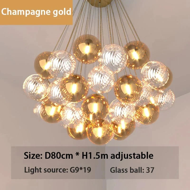 SANDYHA - Lustre Boule de Verre LED Multicolore, Lampe Moderne de Plafond de Style Art en Ferronnerie | Marco Lucetti 37 boules d&#39;or / Lumière froide