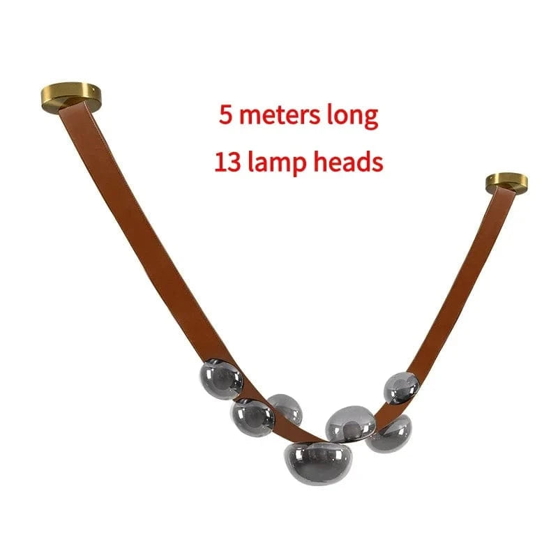 Sandyha Lustre en Cuir avec Suspension LED - Design Moderne | Marco Lucetti Marron 5m / Verre de suie / Blanc froid