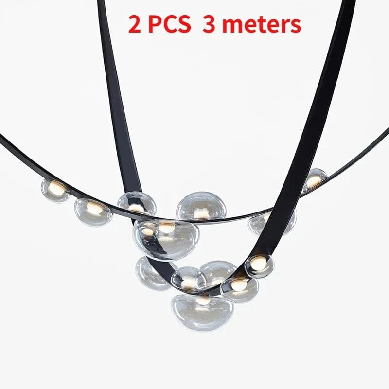 Sandyha Lustre en Cuir avec Suspension LED - Design Moderne | Marco Lucetti Noir 6m / Verre de suie / Blanc froid