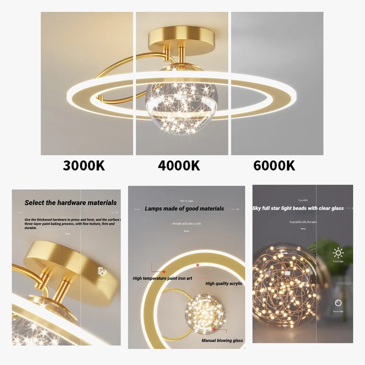 Plafonnier Doré de Luxe à LED Moderne Boule de Verre