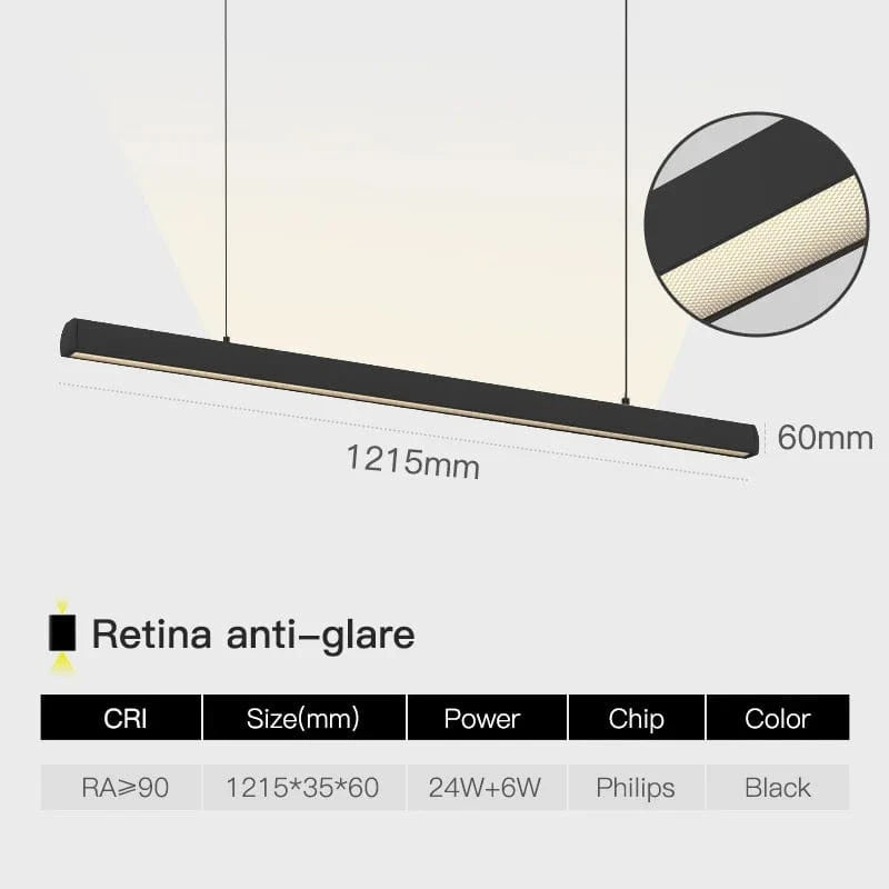 SCON - Collection "Minimal Luxe" : Suspension LED pour salle à manger, bureau ou bar. | Marco Lucetti B Retina antireflet / Type de ligne suspendue / 24W | Lumière jaune 2700K