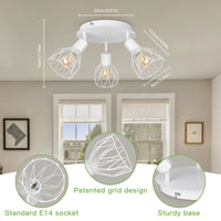 Spot de Plafond Rotatif 3 Voies - Noir/Blanc Plafonniers E14 - Luminaires Fil Cage Mur | Marco Lucetti