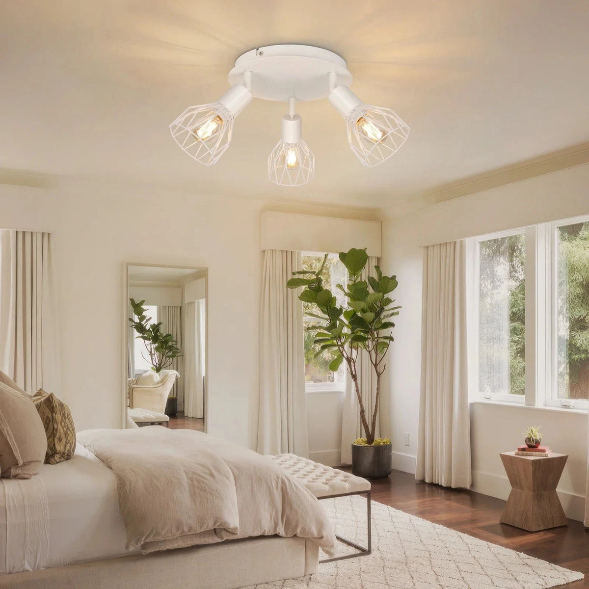 Spot de Plafond Rotatif 3 Voies - Noir/Blanc Plafonniers E14 - Luminaires Fil Cage Mur | Marco Lucetti