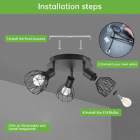 Spot de Plafond Rotatif 3 Voies - Noir/Blanc Plafonniers E14 - Luminaires Fil Cage Mur | Marco Lucetti