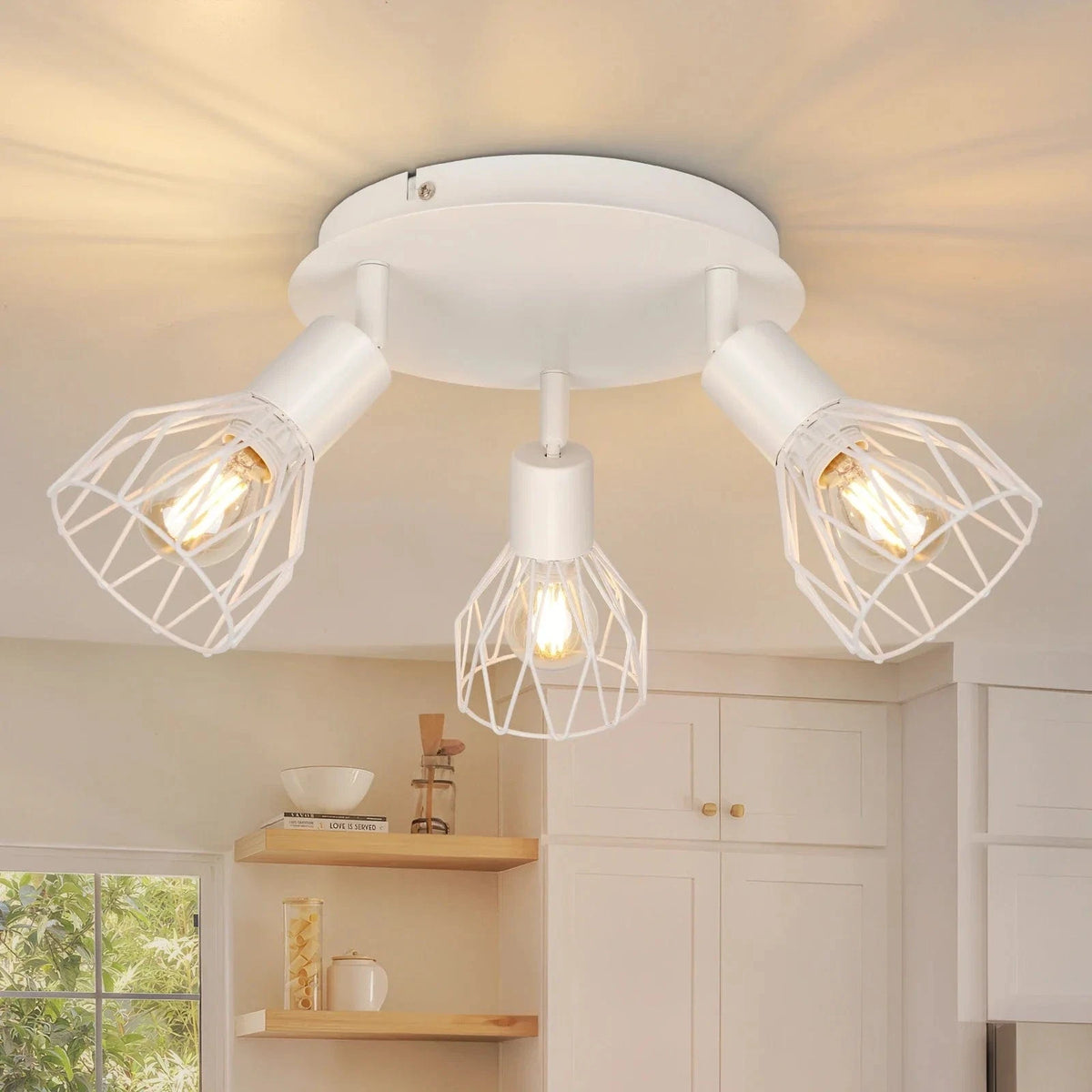 Spot de Plafond Rotatif 3 Voies - Noir/Blanc Plafonniers E14 - Luminaires Fil Cage Mur | Marco Lucetti