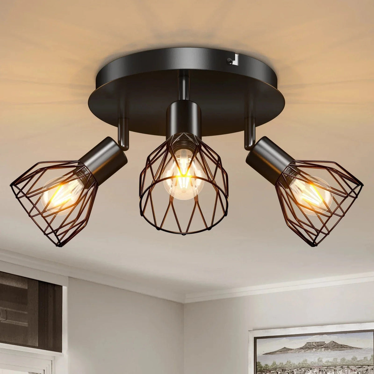 Spot de Plafond Rotatif 3 Voies - Noir/Blanc Plafonniers E14 - Luminaires Fil Cage Mur | Marco Lucetti