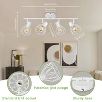 Spot de plafond rotatif 4 voies - Lumières noires/blanches - Cage métallique E14 - Design lumineux | Marco Lucetti