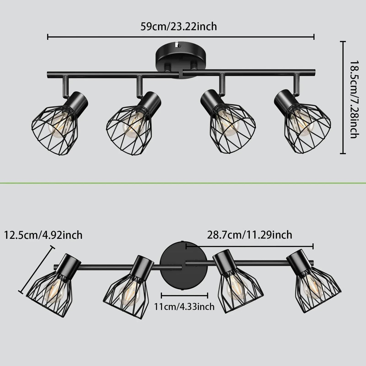 Spot de plafond rotatif 4 voies - Lumières noires/blanches - Cage métallique E14 - Design lumineux | Marco Lucetti Noir