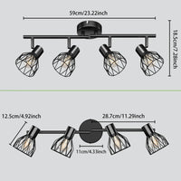 Spot de plafond rotatif 4 voies - Lumières noires/blanches - Cage métallique E14 - Design lumineux | Marco Lucetti Noir