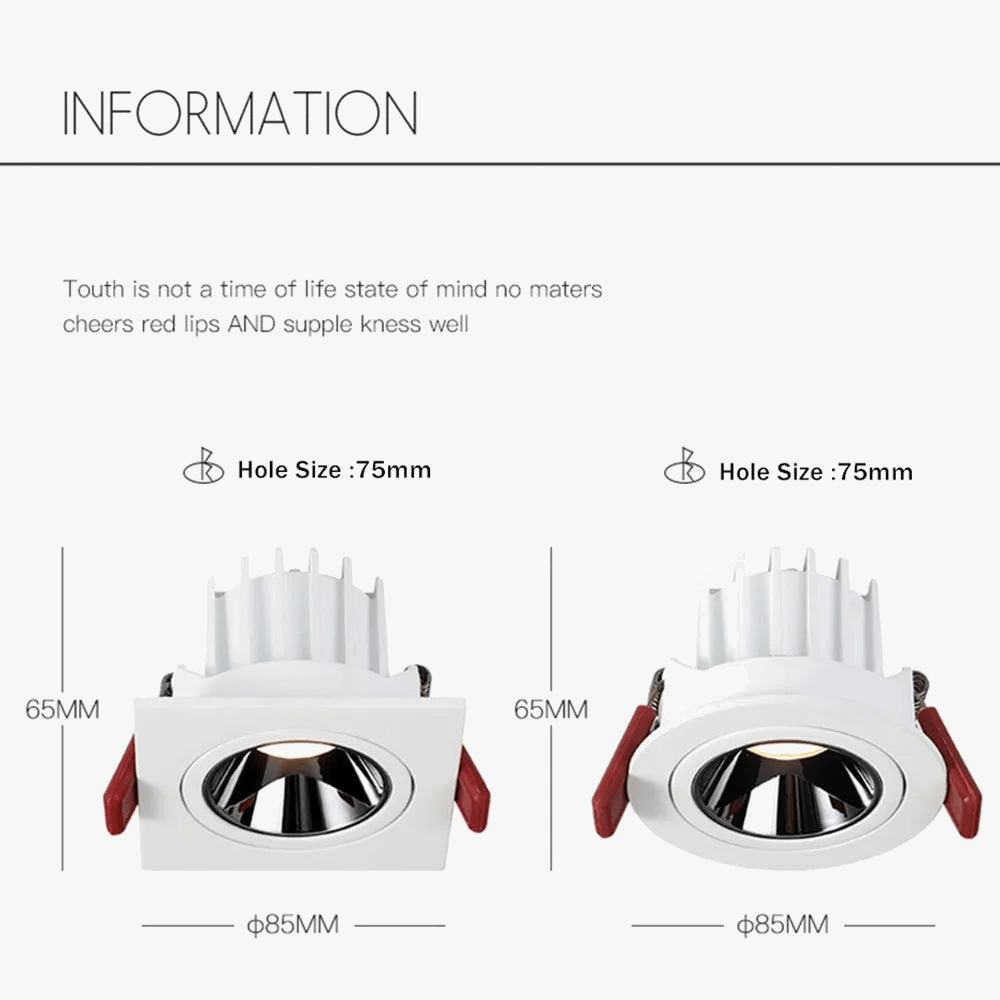 Spot LED Downlight encastré - Angle réglable en aluminium - Spot lumière LED 7W/12W AC110V 220V pour bureau à domicile et magasin | Marco Lucetti