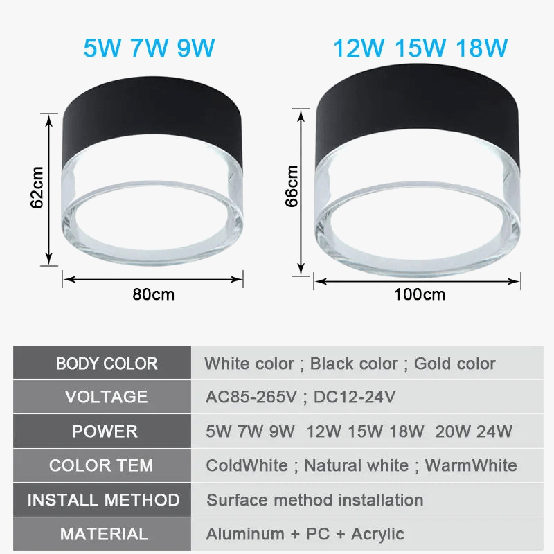 Spot LED Downlight monté en Surface plafonnier nordique - Variétés de 5W à 24W | Marco Lucetti