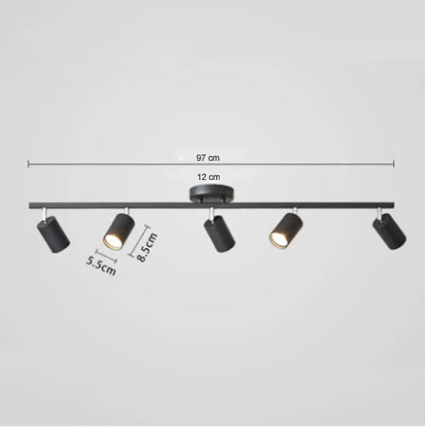 Spot Plafond pour Dressing et Chambre, Éclairage sur Rail | Marco Lucetti 5 têtes noires / Blanc chaud