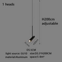 Spot Suspension Design Moderne pour Restaurant - Éclairage Minimaliste Noir et Blanc - Lustre Long en forme de Cylindre | Marco Lucetti 1 tête / Noir / Lumière blanche