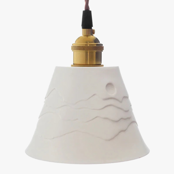 Suspension Style Japonais Zen en Céramique - Chez l'Habitant - Ambiance Montagne et Ombre - Chambre en Laiton avec Éclairage LED
