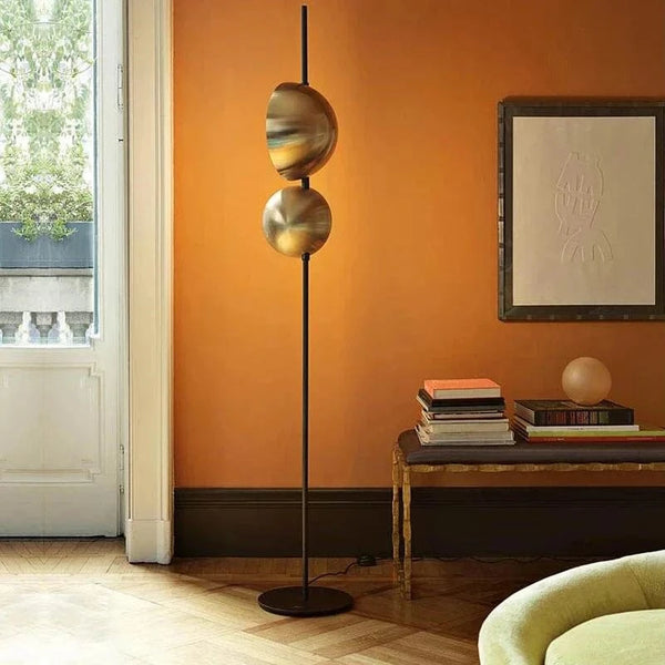 Superluna - Lampadaire Double Abat-jour LED Noir Or Vintage | Marco Lucetti