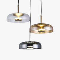 Suspension Amber en verre fumé et tige dorée. | Marco Lucetti