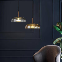 Suspension Amber en verre fumé et tige dorée. | Marco Lucetti