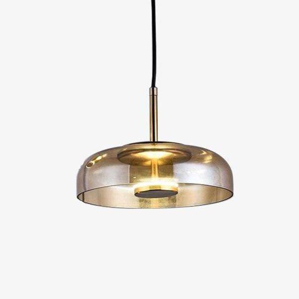 Suspension Amber en verre fumé et tige dorée. | Marco Lucetti Ambré / Naturelle