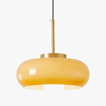Suspension LED Bauhaus en verre et métal doré.