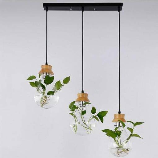 Suspension bocal en verre pour fleurs, support en bois | Marco Lucetti