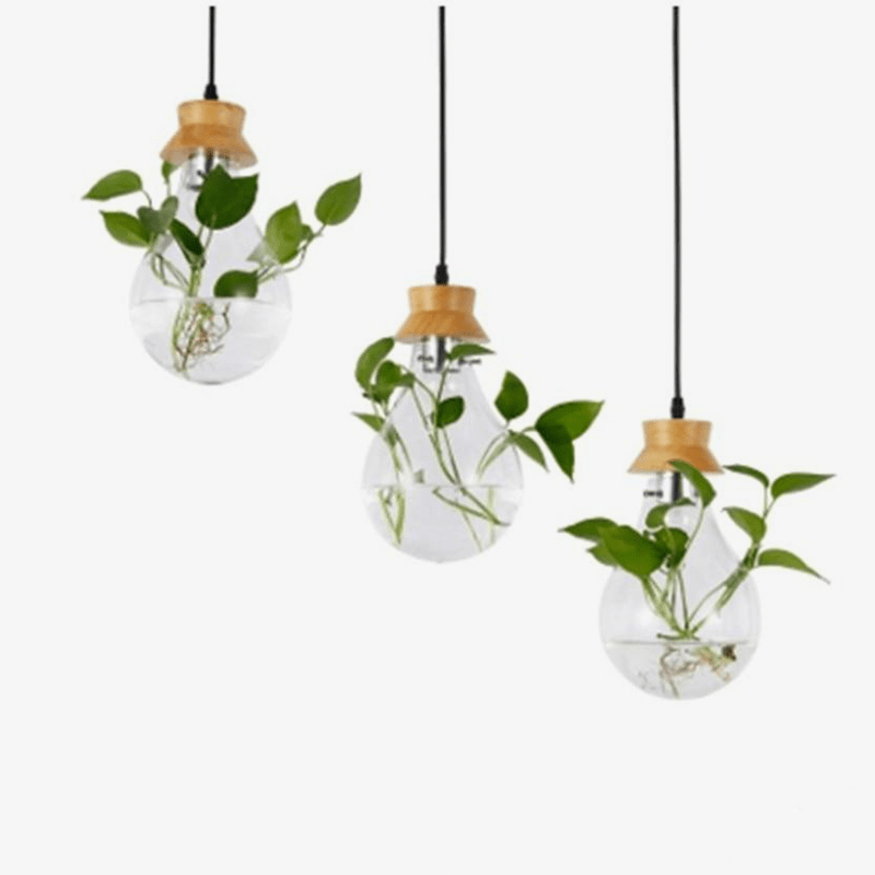 Suspension bocal en verre pour fleurs, support en bois | Marco Lucetti