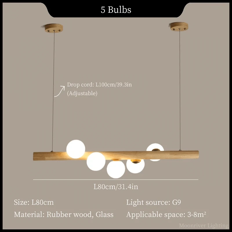 Suspension Bois Minimaliste LED - Style Moderne | Marco Lucetti 5 têtes-caoutchouc / Lumière froide