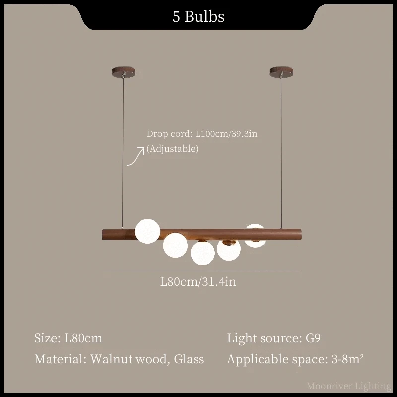 Suspension Bois Minimaliste LED - Style Moderne | Marco Lucetti 5 têtes-noyer / Lumière froide