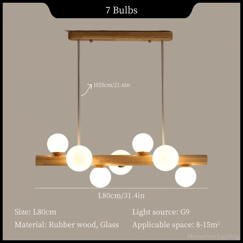 Suspension Bois Minimaliste LED - Style Moderne | Marco Lucetti 7 têtes-caoutchouc / Lumière froide