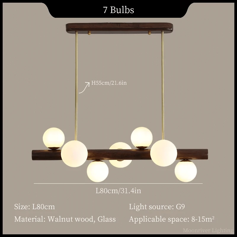 Suspension Bois Minimaliste LED - Style Moderne | Marco Lucetti 7 têtes-noyer / Lumière froide