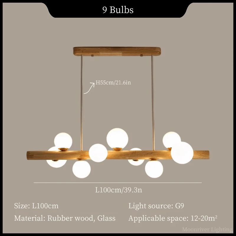 Suspension Bois Minimaliste LED - Style Moderne | Marco Lucetti 9 têtes-caoutchouc / Lumière froide