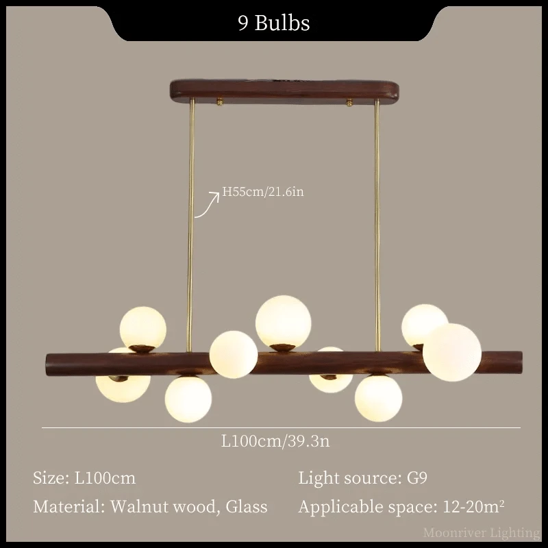 Suspension Bois Minimaliste LED - Style Moderne | Marco Lucetti 9 têtes-noyer / Lumière froide